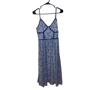 NSR Blue White Embroidered Floral Lace Sleeveless Dress Size Small Boho